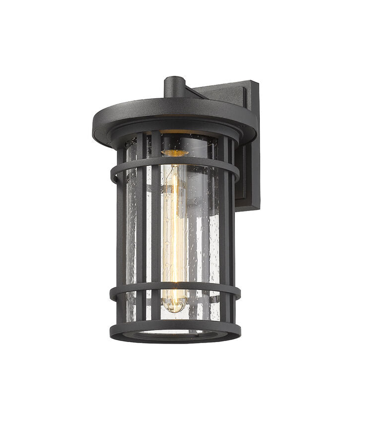 Z-Lite Jordan 8" 1-Light Black Outdoor Wall Sconce With Clear Seedy Glass Shade