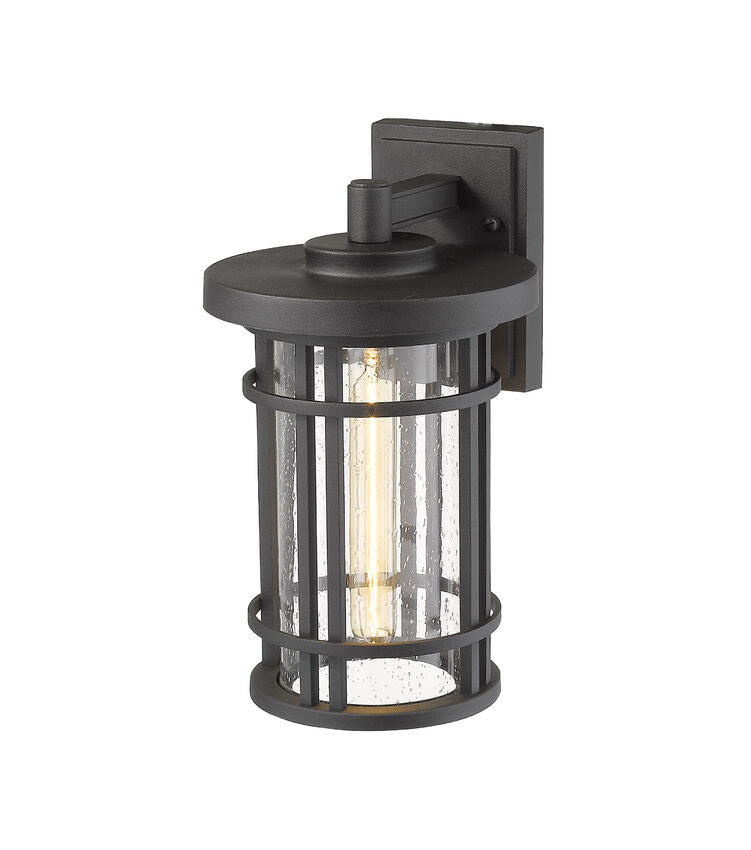 Z-Lite Jordan 8" 1-Light Black Outdoor Wall Sconce With Clear Seedy Glass Shade