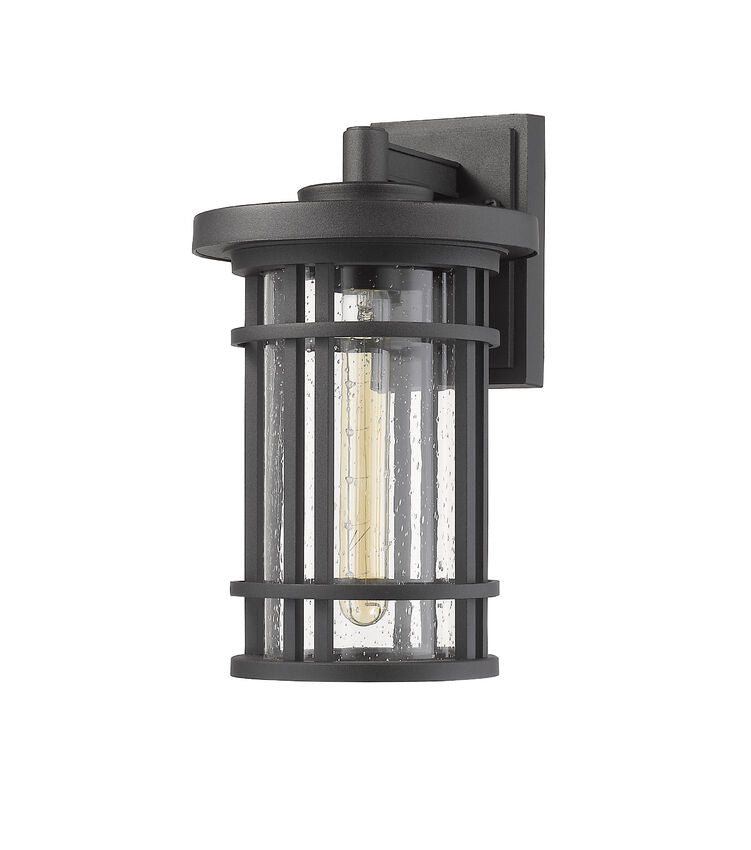 Z-Lite Jordan 8" 1-Light Black Outdoor Wall Sconce With Clear Seedy Glass Shade