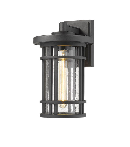 Z-Lite Jordan 8" 1-Light Black Outdoor Wall Sconce With Clear Seedy Glass Shade