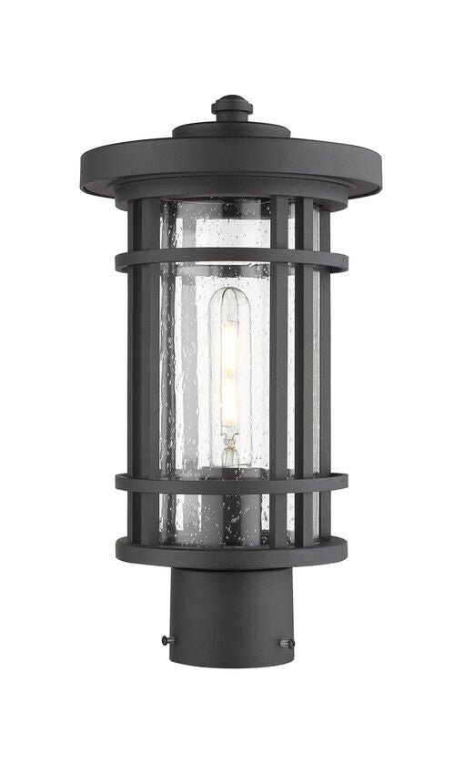 Z-Lite Jordan 8" W x 15" H 1-Light Black Outdoor Post Mount Fixture With Clear Seedy Glass Shade