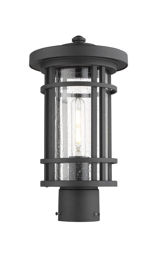 Z-Lite Jordan 8" W x 15" H 1-Light Black Outdoor Post Mount Fixture With Clear Seedy Glass Shade