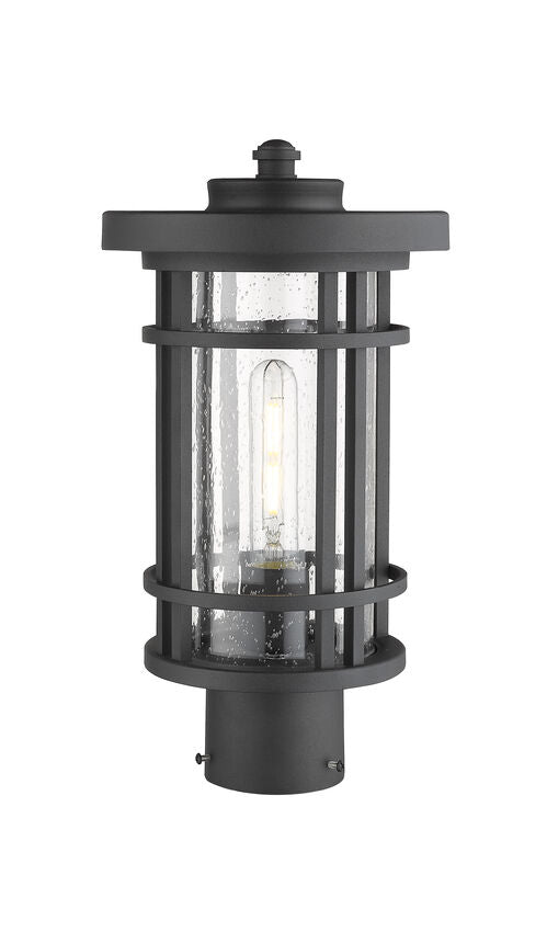 Z-Lite Jordan 8" W x 15" H 1-Light Black Outdoor Post Mount Fixture With Clear Seedy Glass Shade
