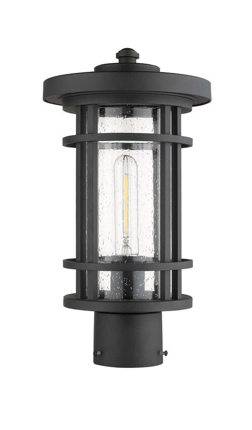 Z-Lite Jordan 8" W x 15" H 1-Light Black Outdoor Post Mount Fixture With Clear Seedy Glass Shade