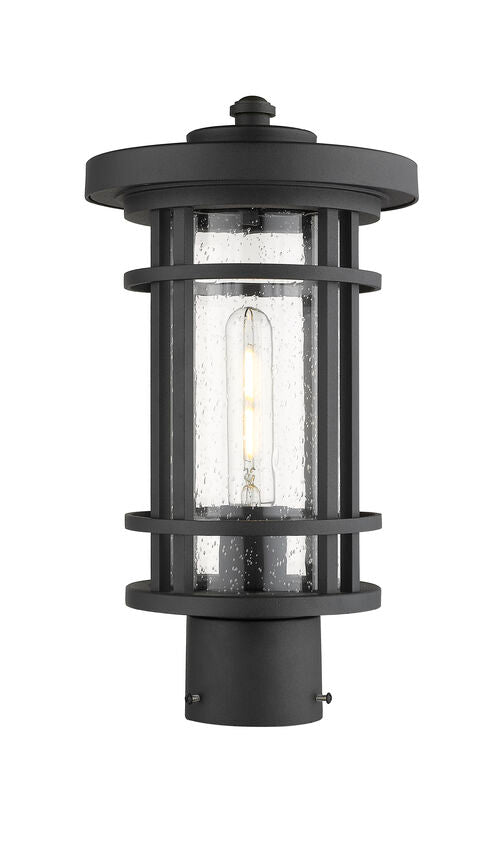 Z-Lite Jordan 8" W x 15" H 1-Light Black Outdoor Post Mount Fixture With Clear Seedy Glass Shade