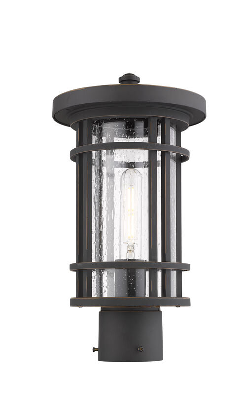 Z-Lite Jordan 8" W x 15" H 1-Light Oil Rubbed Bronze Outdoor Post Mount Fixture With Clear Seedy Glass Shade