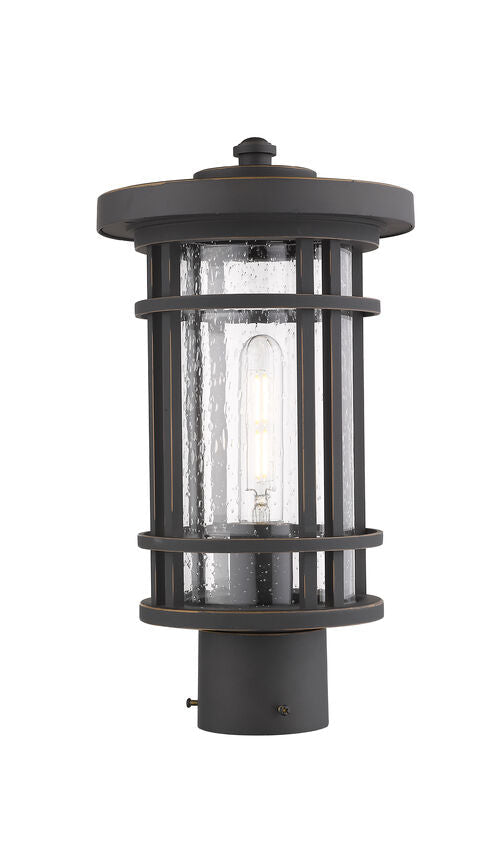 Z-Lite Jordan 8" W x 15" H 1-Light Oil Rubbed Bronze Outdoor Post Mount Fixture With Clear Seedy Glass Shade