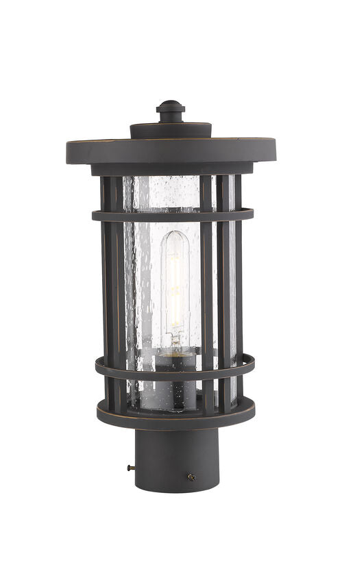 Z-Lite Jordan 8" W x 15" H 1-Light Oil Rubbed Bronze Outdoor Post Mount Fixture With Clear Seedy Glass Shade