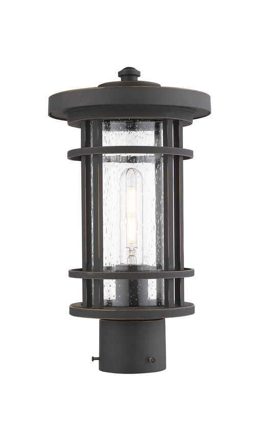 Z-Lite Jordan 8" W x 15" H 1-Light Oil Rubbed Bronze Outdoor Post Mount Fixture With Clear Seedy Glass Shade