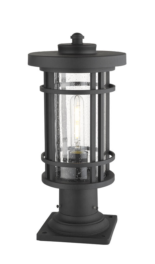 Z-Lite Jordan 8" W x 17" H 1-Light Black Outdoor Post Mount Fixture and Square Pier Mount With Clear Seedy Glass Shade