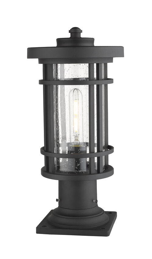 Z-Lite Jordan 8" W x 17" H 1-Light Black Outdoor Post Mount Fixture and Square Pier Mount With Clear Seedy Glass Shade