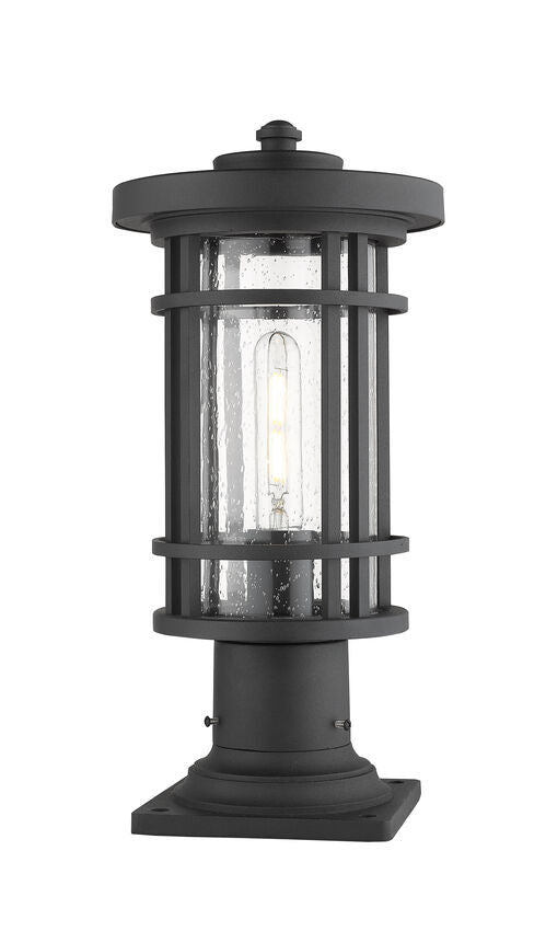 Z-Lite Jordan 8" W x 17" H 1-Light Black Outdoor Post Mount Fixture and Square Pier Mount With Clear Seedy Glass Shade