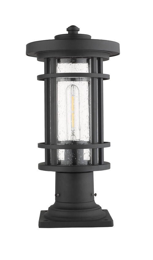 Z-Lite Jordan 8" W x 17" H 1-Light Black Outdoor Post Mount Fixture and Square Pier Mount With Clear Seedy Glass Shade
