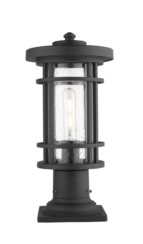 Z-Lite Jordan 8" W x 17" H 1-Light Black Outdoor Post Mount Fixture and Square Pier Mount With Clear Seedy Glass Shade
