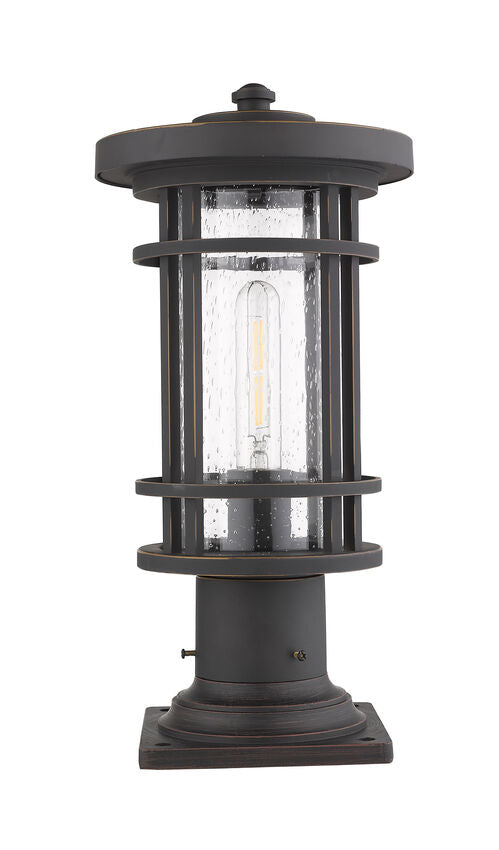 Z-Lite Jordan 8" W x 17" H 1-Light Oil Rubbed Bronze Outdoor Post Mount Fixture and Square Pier Mount With Clear Seedy Glass Shade