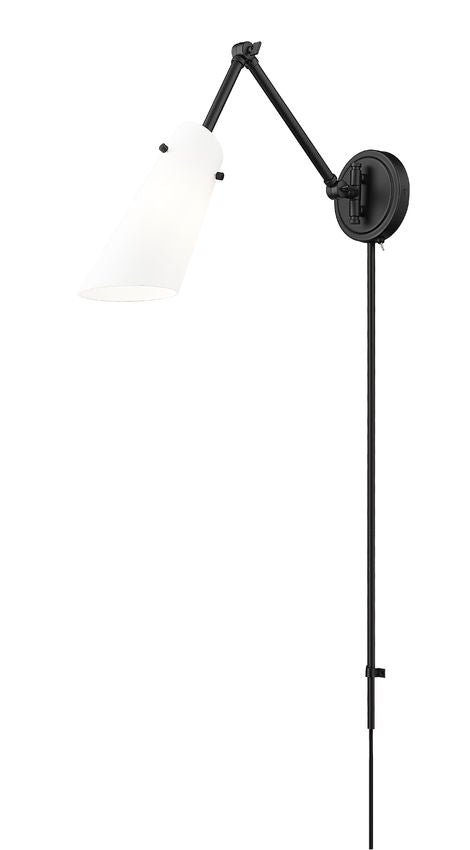 Z-Lite Julia 5" 1-Light Matte Black Steel and Opal Glass Shade Wall Sconce