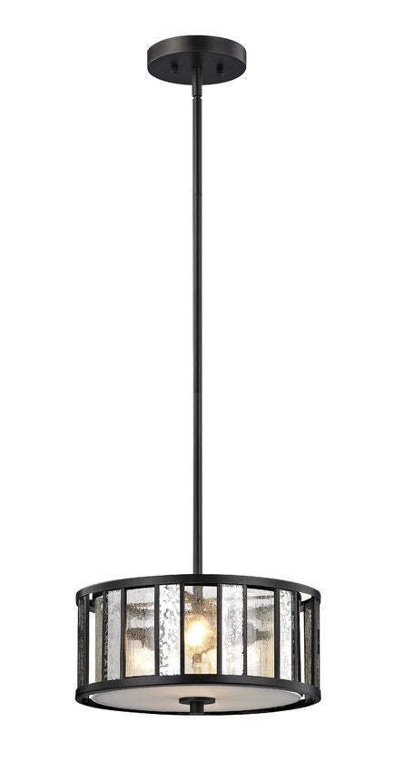 Z-Lite Juturna 14" 3-Light Bronze Pendant Light With Silver Mercury and Clear Seedy Shade