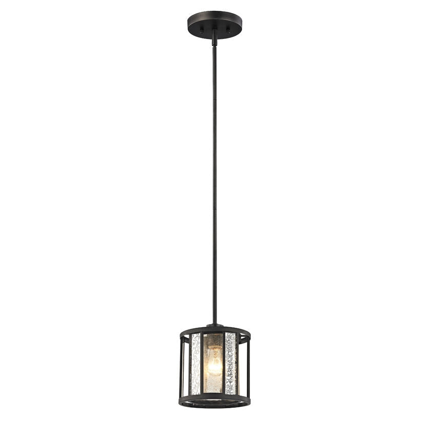 Z-Lite Juturna 7" 1-Light Silver Mercury Clear Glass Shade Pendant Light With Bronze Frame Finish