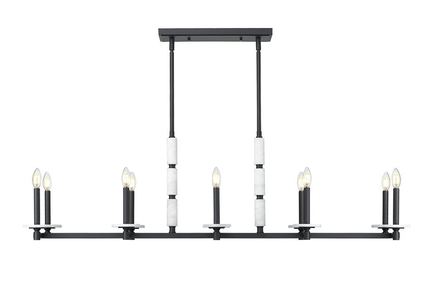 Z-Lite Kaden 10-Light Candelabra Bulb Base Matte Black Steel Frame Stone Alabaster Linear Chandelier