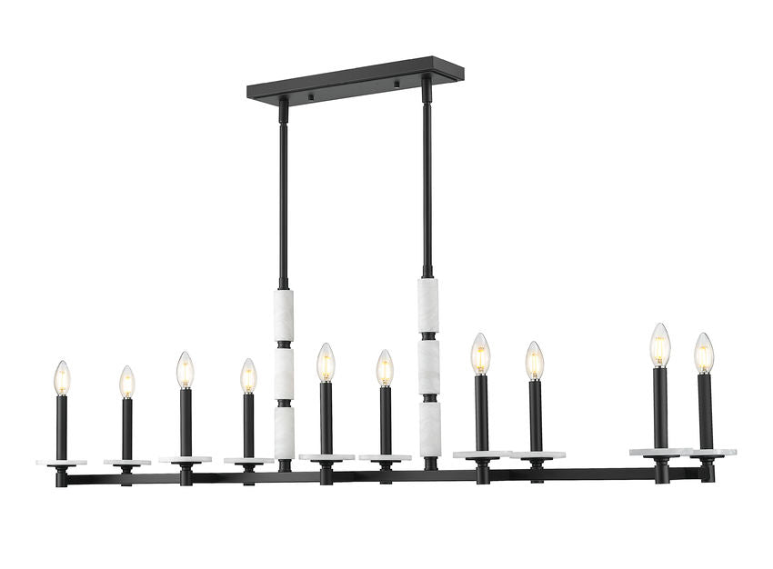 Z-Lite Kaden 10-Light Candelabra Bulb Base Matte Black Steel Frame Stone Alabaster Linear Chandelier