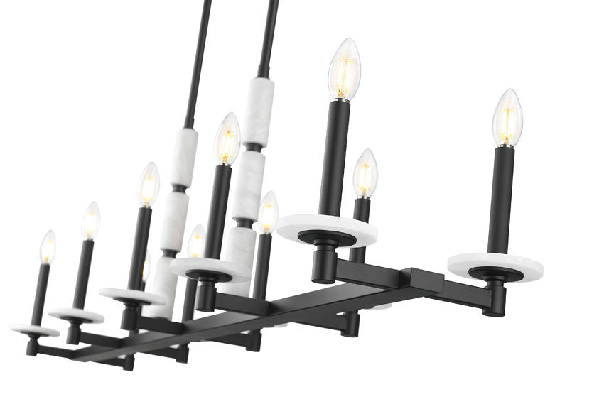 Z-Lite Kaden 10-Light Candelabra Bulb Base Matte Black Steel Frame Stone Alabaster Linear Chandelier