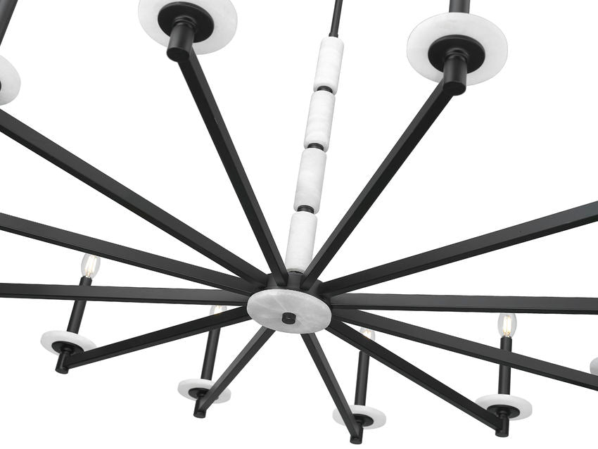Z-Lite Kaden 12-Light Candelabra Bulb Base Matte Black Steel Frame Stone Alabaster Chandelier