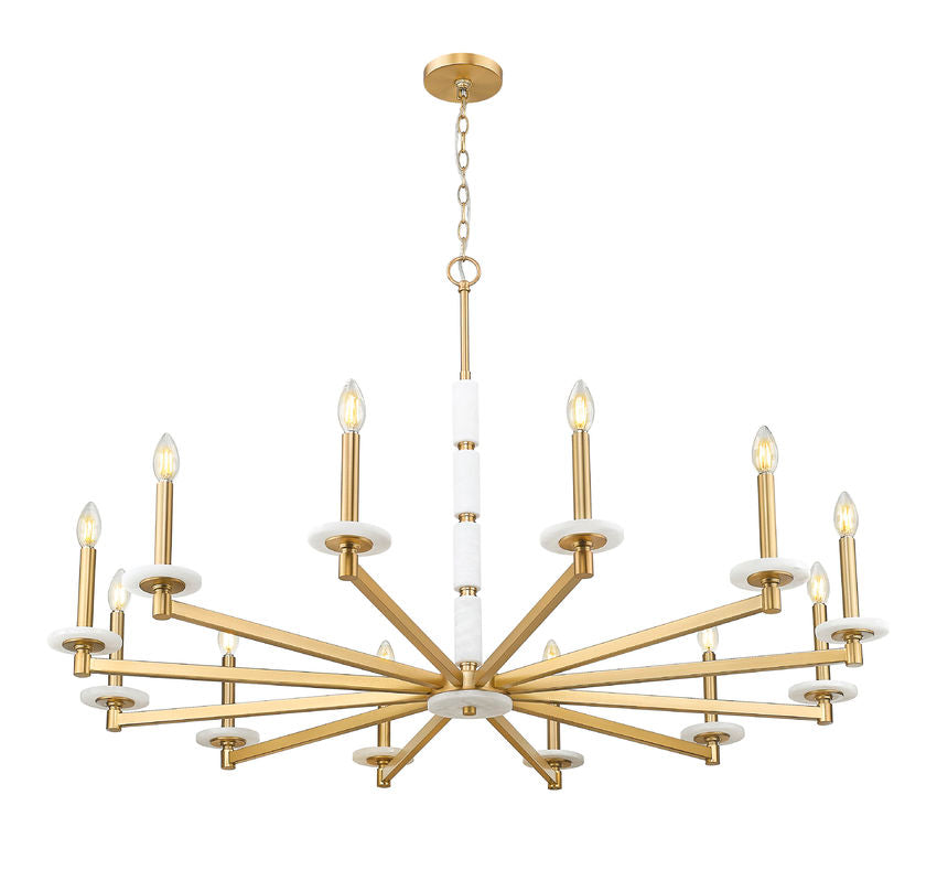 Z-Lite Kaden 12-Light Candelabra Bulb Base Modern Gold Steel Frame Stone Alabaster Chandelier