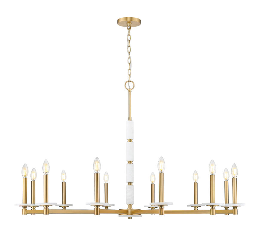 Z-Lite Kaden 12-Light Candelabra Bulb Base Modern Gold Steel Frame Stone Alabaster Chandelier