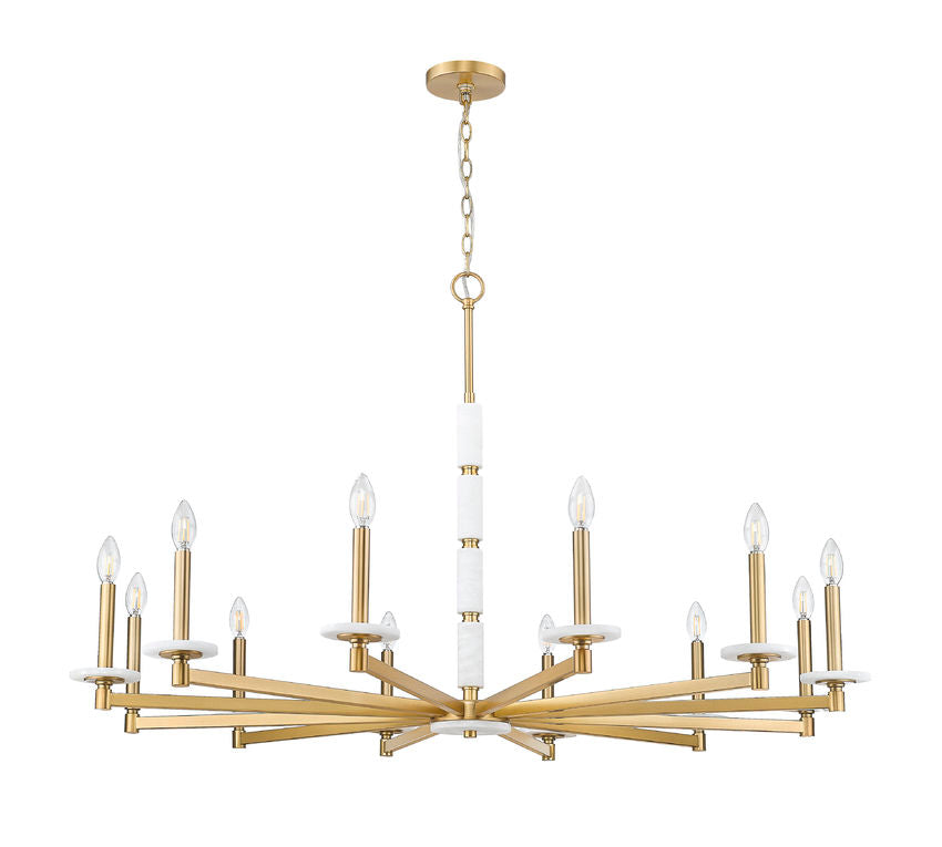 Z-Lite Kaden 12-Light Candelabra Bulb Base Modern Gold Steel Frame Stone Alabaster Chandelier
