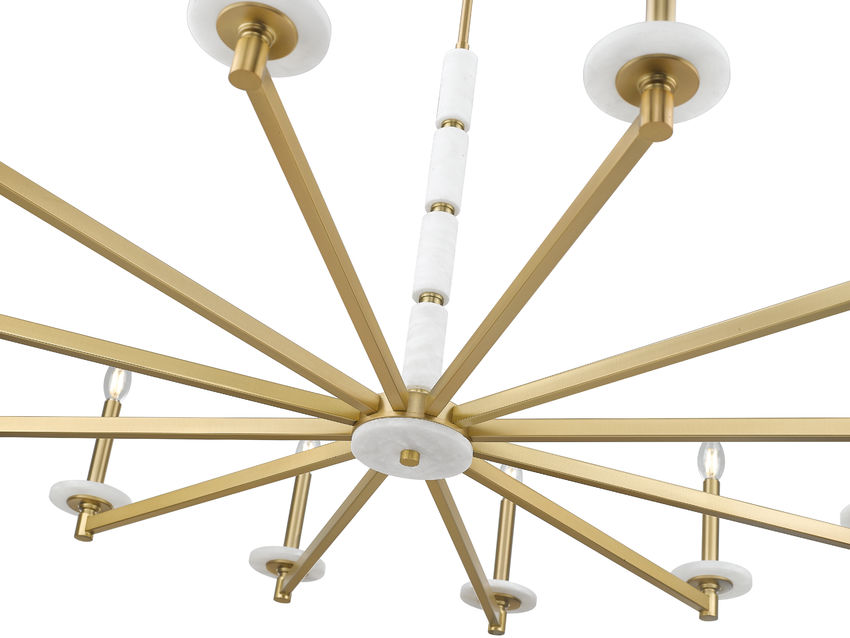 Z-Lite Kaden 12-Light Candelabra Bulb Base Modern Gold Steel Frame Stone Alabaster Chandelier