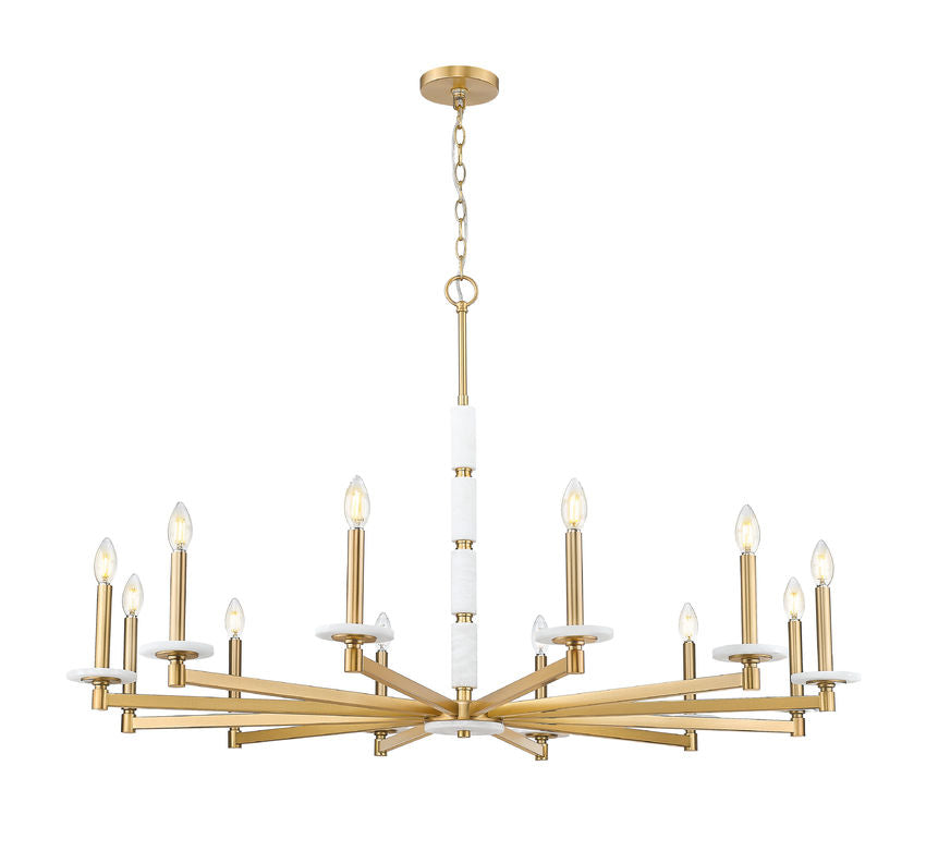 Z-Lite Kaden 12-Light Candelabra Bulb Base Modern Gold Steel Frame Stone Alabaster Chandelier