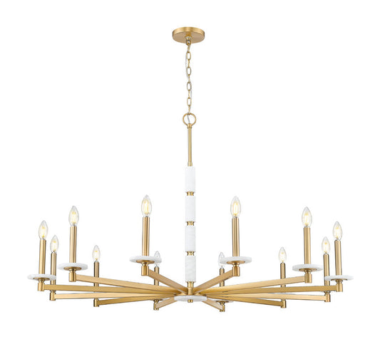 Z-Lite Kaden 12-Light Candelabra Bulb Base Modern Gold Steel Frame Stone Alabaster Chandelier