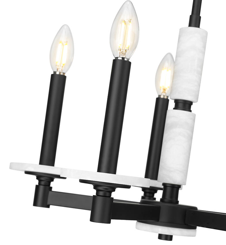Z-Lite Kaden 5-Light Candelabra Bulb Base Matte Black Steel Frame Stone Alabaster Chandelier