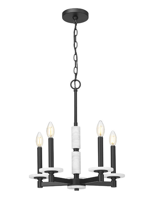 Z-Lite Kaden 5-Light Candelabra Bulb Base Matte Black Steel Frame Stone Alabaster Chandelier