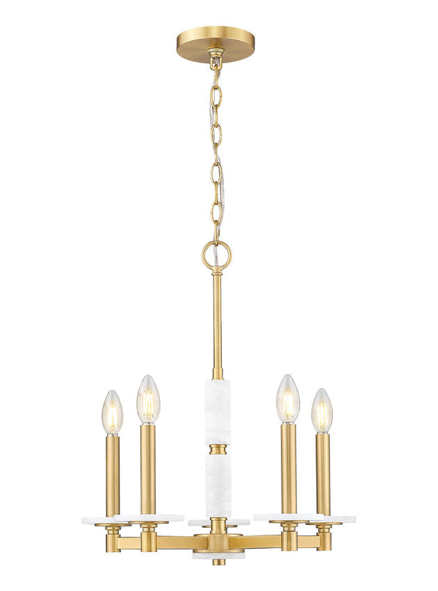 Z-Lite Kaden 5-Light Candelabra Bulb Base Modern Gold Steel Frame Stone Alabaster Chandelier
