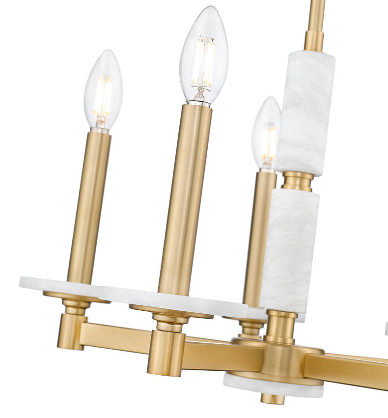 Z-Lite Kaden 5-Light Candelabra Bulb Base Modern Gold Steel Frame Stone Alabaster Chandelier