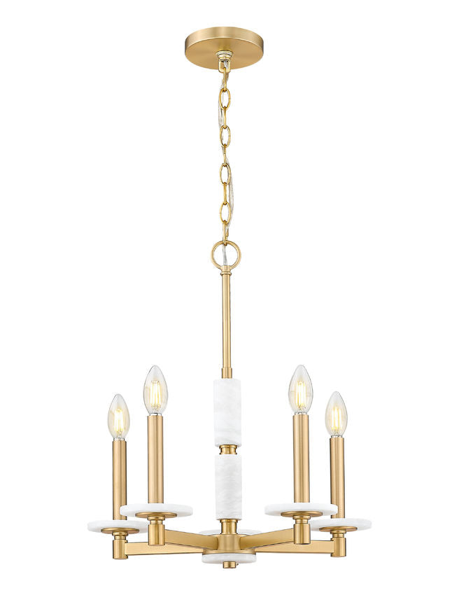 Z-Lite Kaden 5-Light Candelabra Bulb Base Modern Gold Steel Frame Stone Alabaster Chandelier