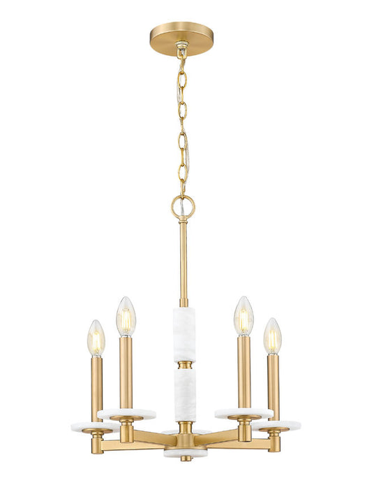 Z-Lite Kaden 5-Light Candelabra Bulb Base Modern Gold Steel Frame Stone Alabaster Chandelier