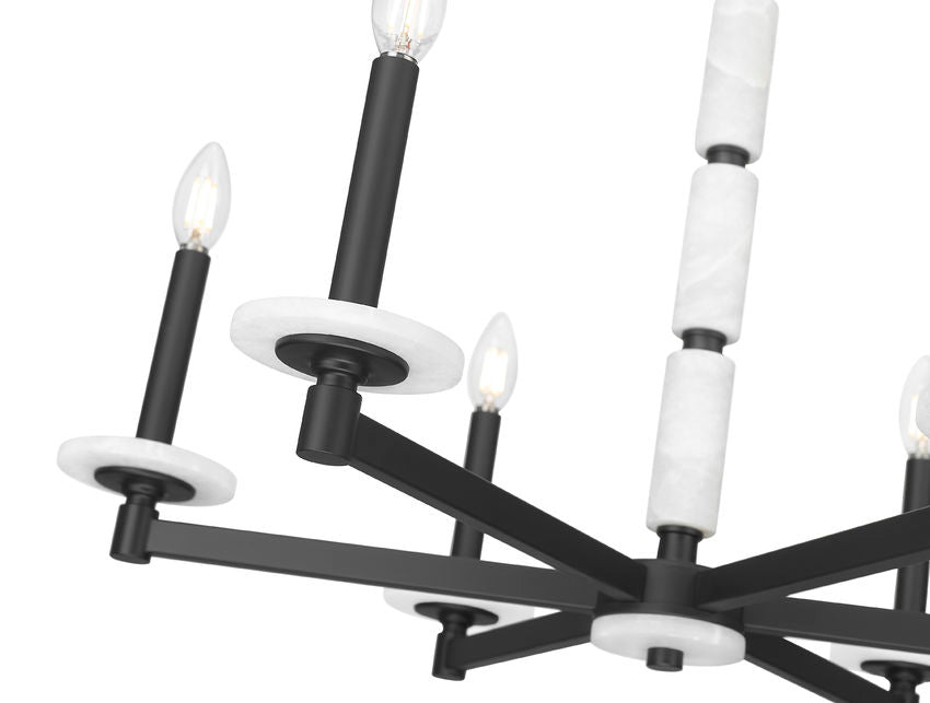 Z-Lite Kaden 6-Light Candelabra Bulb Base Matte Black Steel Frame Stone Alabaster Chandelier