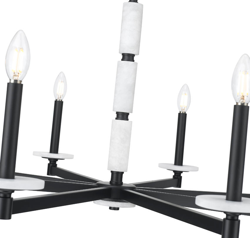 Z-Lite Kaden 8-Light Candelabra Bulb Base Matte Black Steel Frame Stone Alabaster Chandelier