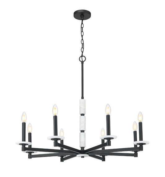 Z-Lite Kaden 8-Light Candelabra Bulb Base Matte Black Steel Frame Stone Alabaster Chandelier