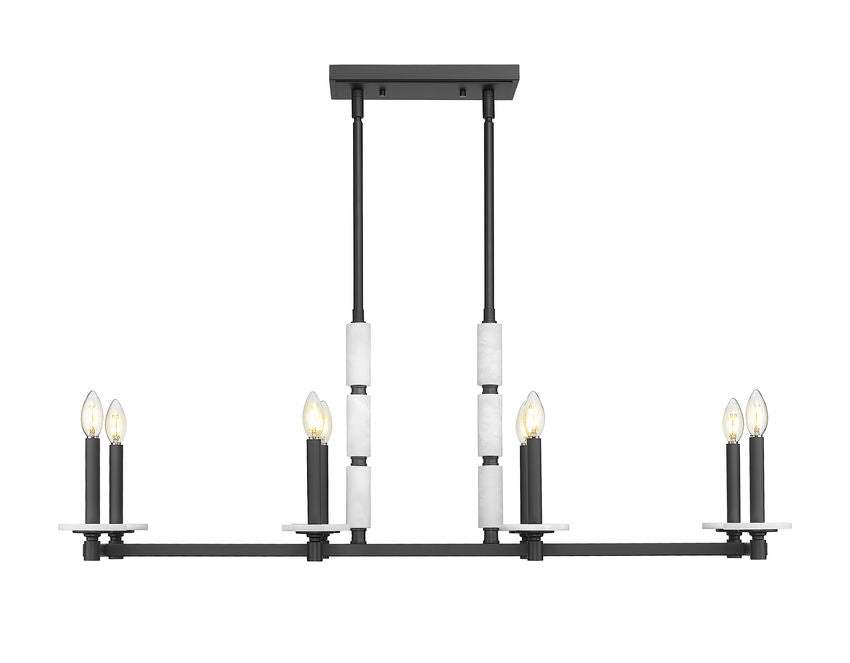 Z-Lite Kaden 8-Light Candelabra Bulb Base Matte Black Steel Frame Stone Alabaster Linear Chandelier