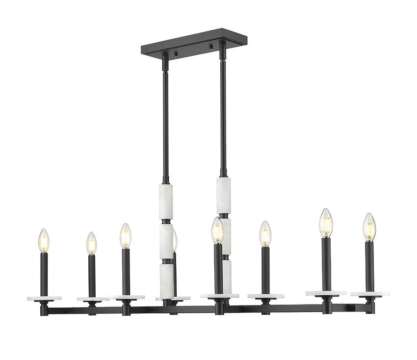 Z-Lite Kaden 8-Light Candelabra Bulb Base Matte Black Steel Frame Stone Alabaster Linear Chandelier
