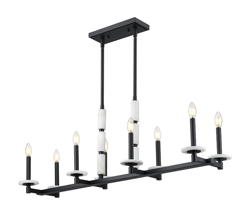 Z-Lite Kaden 8-Light Candelabra Bulb Base Matte Black Steel Frame Stone Alabaster Linear Chandelier