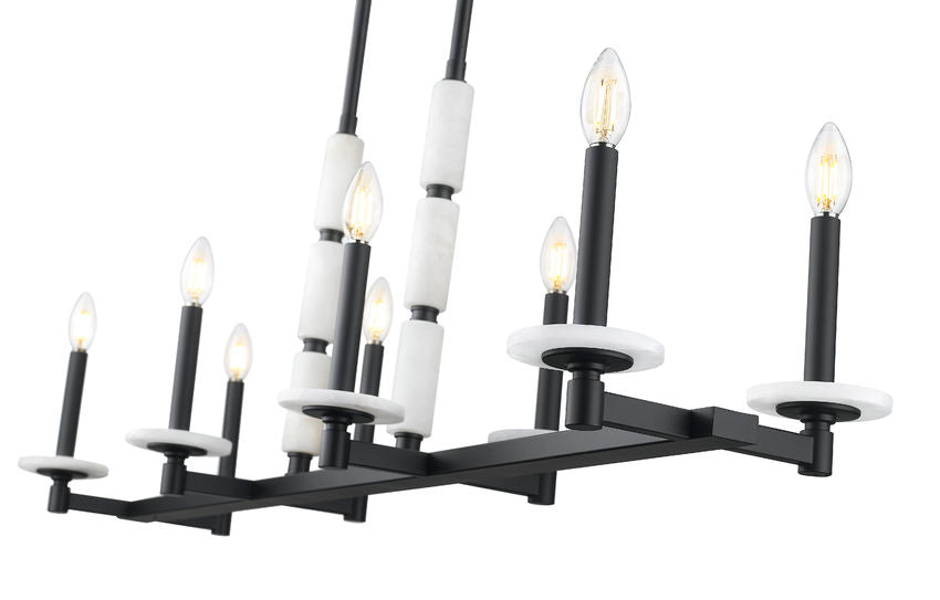 Z-Lite Kaden 8-Light Candelabra Bulb Base Matte Black Steel Frame Stone Alabaster Linear Chandelier