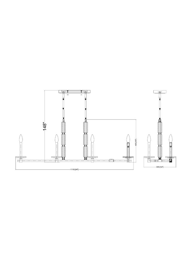 Z-Lite Kaden 8-Light Candelabra Bulb Base Matte Black Steel Frame Stone Alabaster Linear Chandelier