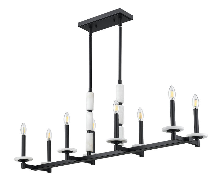 Z-Lite Kaden 8-Light Candelabra Bulb Base Matte Black Steel Frame Stone Alabaster Linear Chandelier