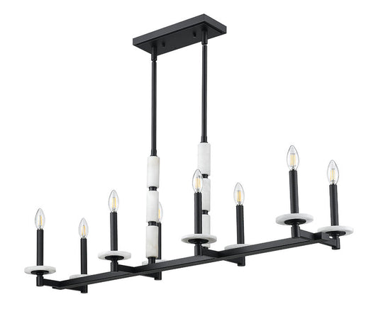 Z-Lite Kaden 8-Light Candelabra Bulb Base Matte Black Steel Frame Stone Alabaster Linear Chandelier