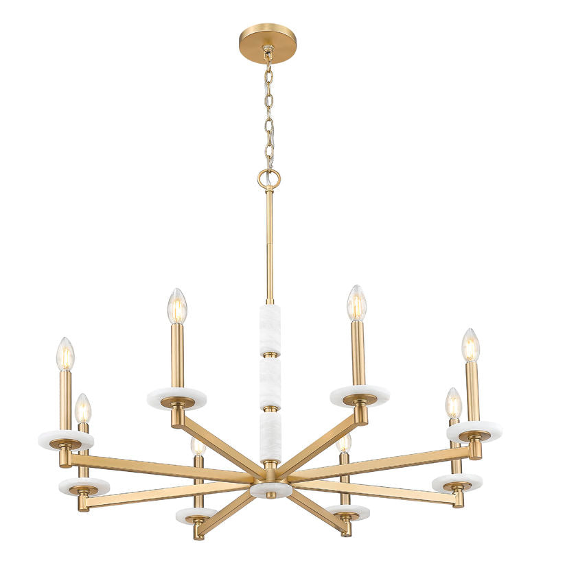 Z-Lite Kaden 8-Light Candelabra Bulb Base Modern Gold Steel Frame Stone Alabaster Chandelier