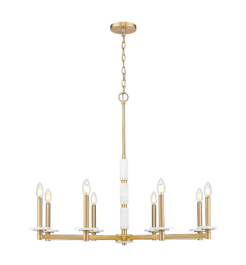 Z-Lite Kaden 8-Light Candelabra Bulb Base Modern Gold Steel Frame Stone Alabaster Chandelier